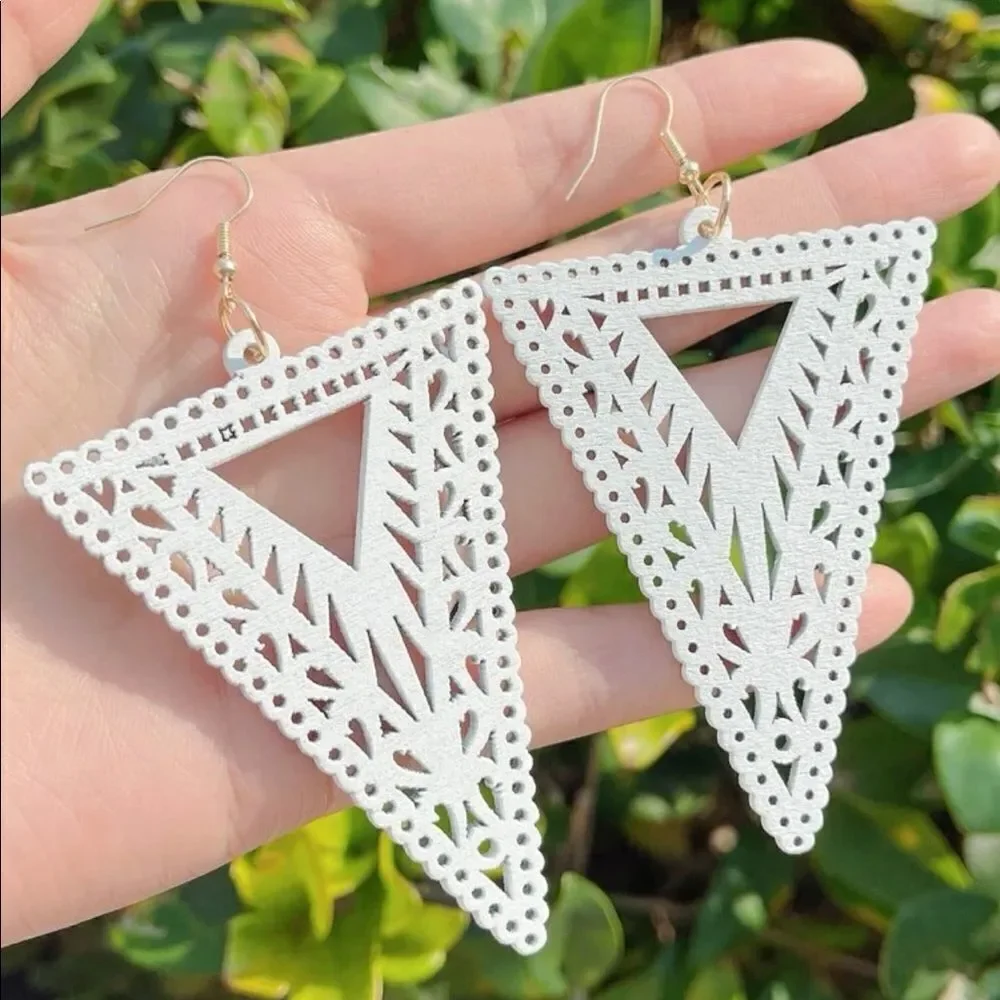 Laser Cut Wooden Statement Earrings